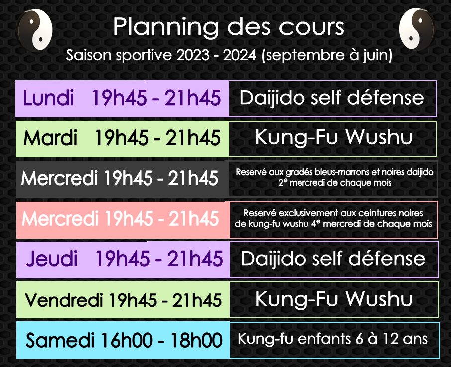 Planning des cours 2023 2024