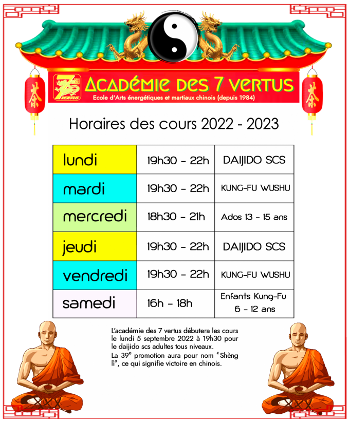 Tableau des horaires cours 2022 23